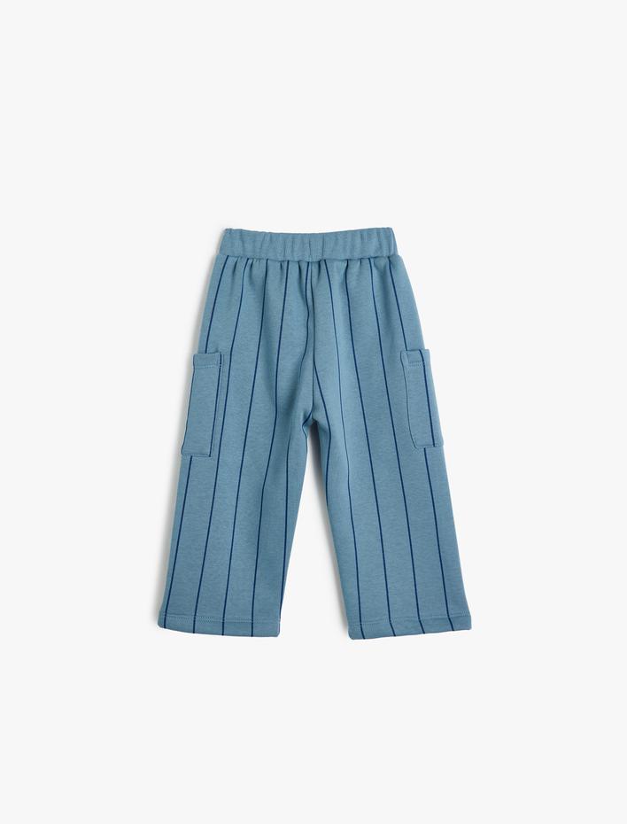 Erkek Bebek Çizgili Eşofman Altı Beli Bağlamalı Cep Detaylı Şardonlu