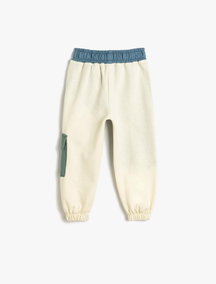 Erkek Bebek Jogger Eşofman Altı Beli Bağlamalı Renk Bloklu Cep Detaylı Şardonlu