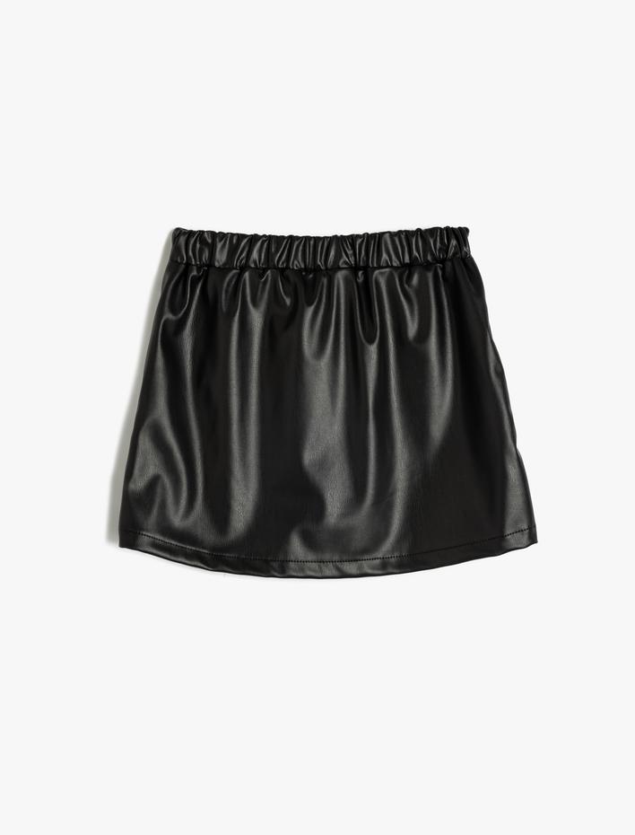 Kız Çocuk Deri Görünümlü Şort Etek Fermuar Detaylı