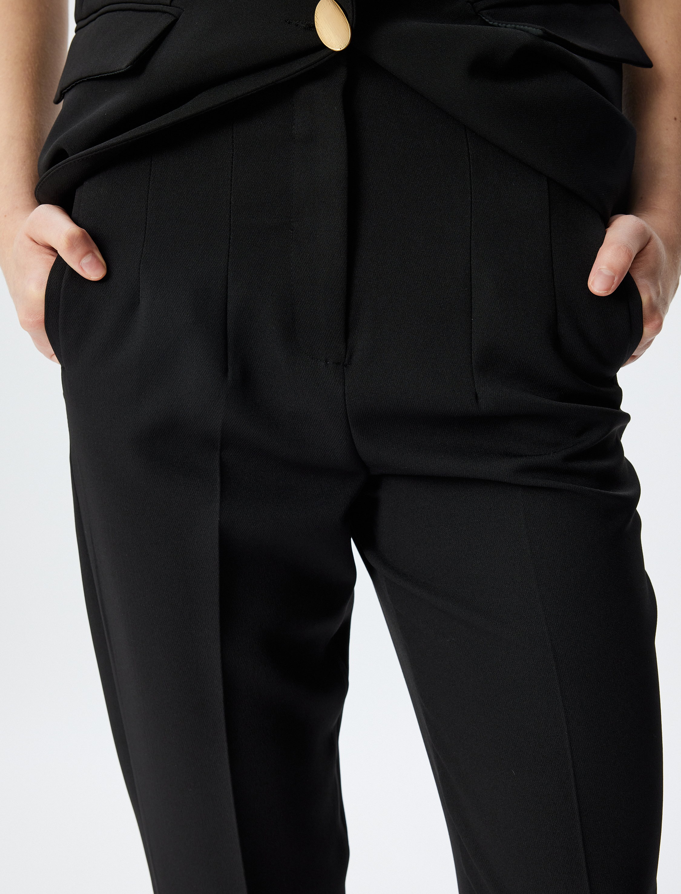   Yüksek Bel Kumaş Pantolon Cigarette Kesim Cepli