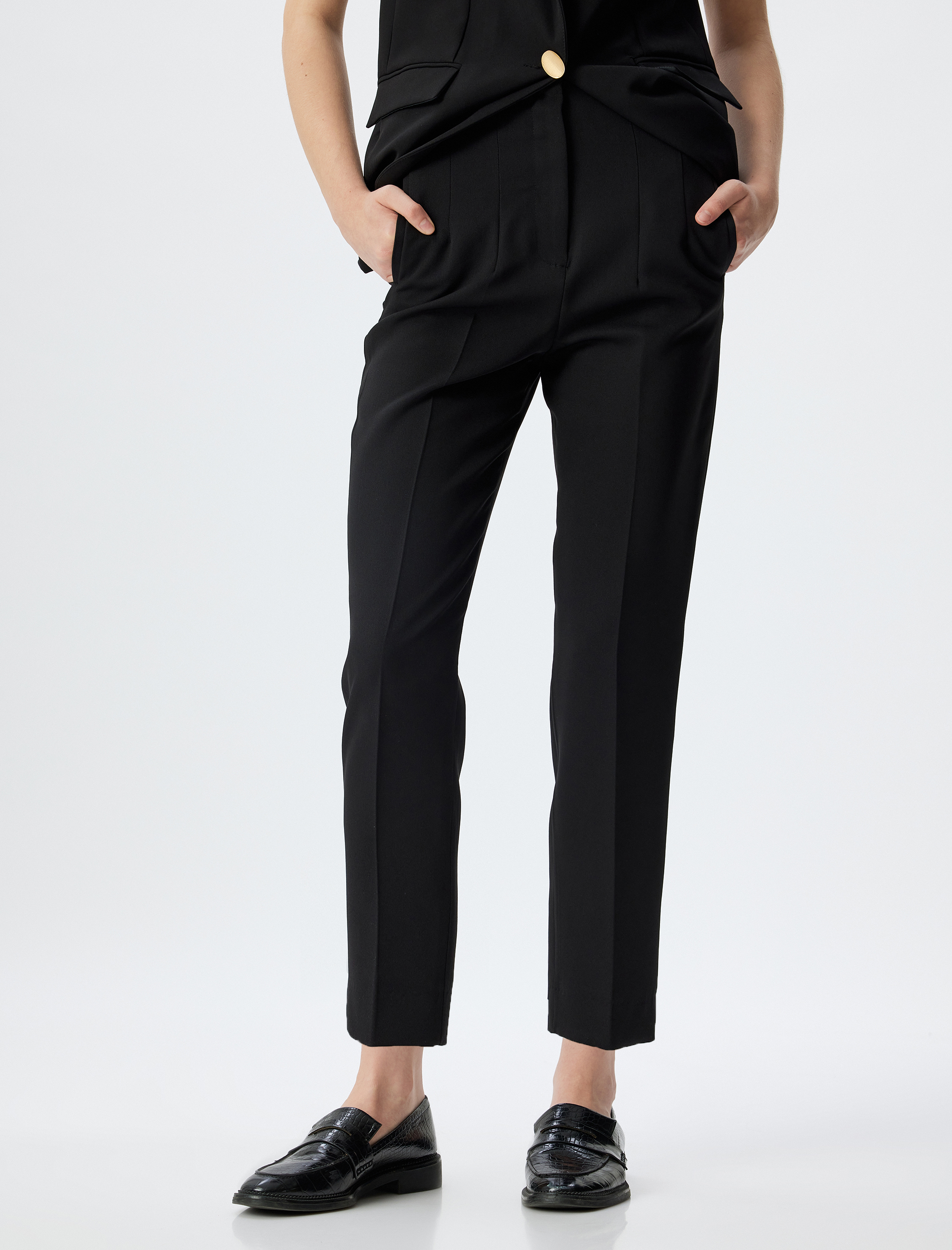   Yüksek Bel Kumaş Pantolon Cigarette Kesim Cepli