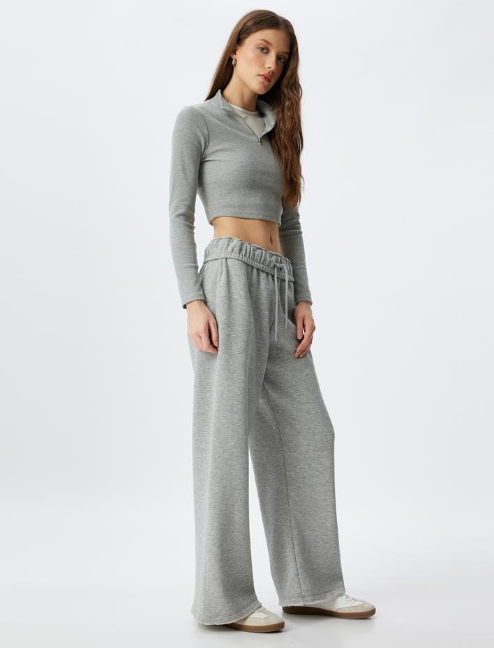  Üç İplik Şardonlu Beli Lastikli Geniş Paça Eşofman Altı