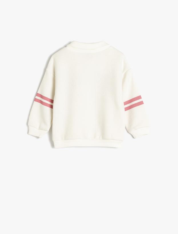 Polo Yaka Sweatshirt Baskı Detaylı Uzun Kollu Şardonlu Pamuklu_1