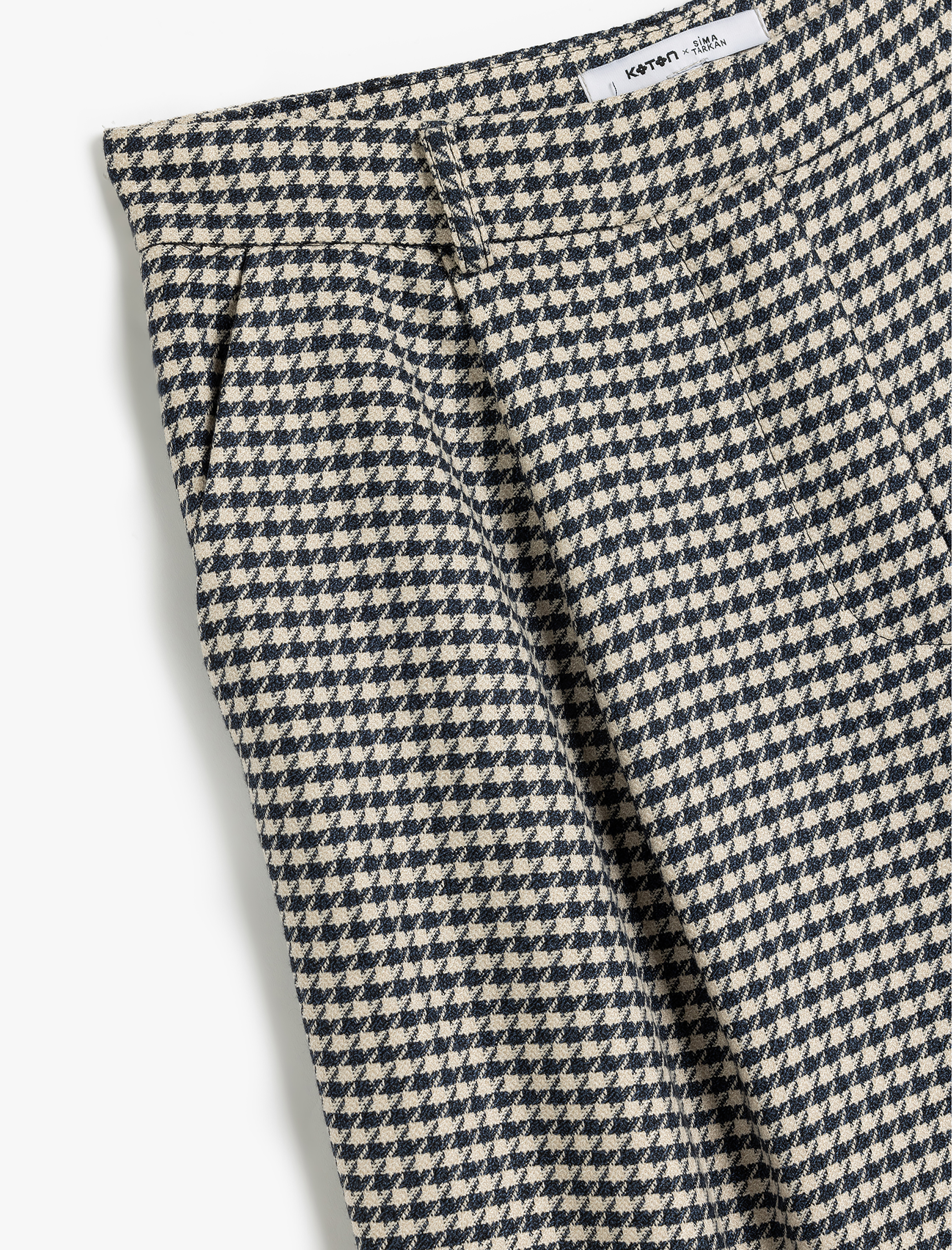   Kazayağı Desenli Palazzo Pantolon Geniş Paça Standart Bel Pile Detaylı