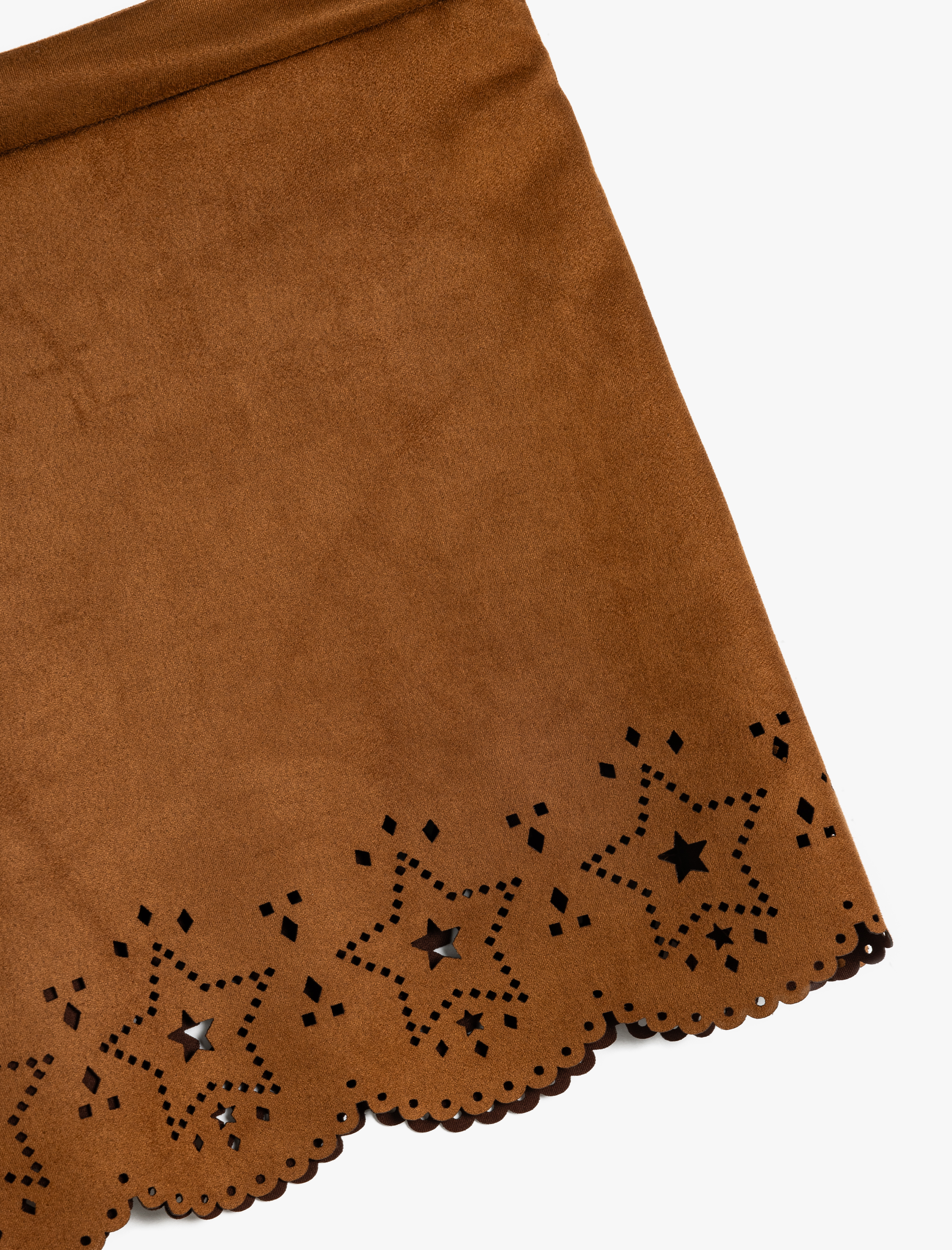  Kız Çocuk Yıldız Detaylı Beli Lastikli Suni Süet Mini Etek