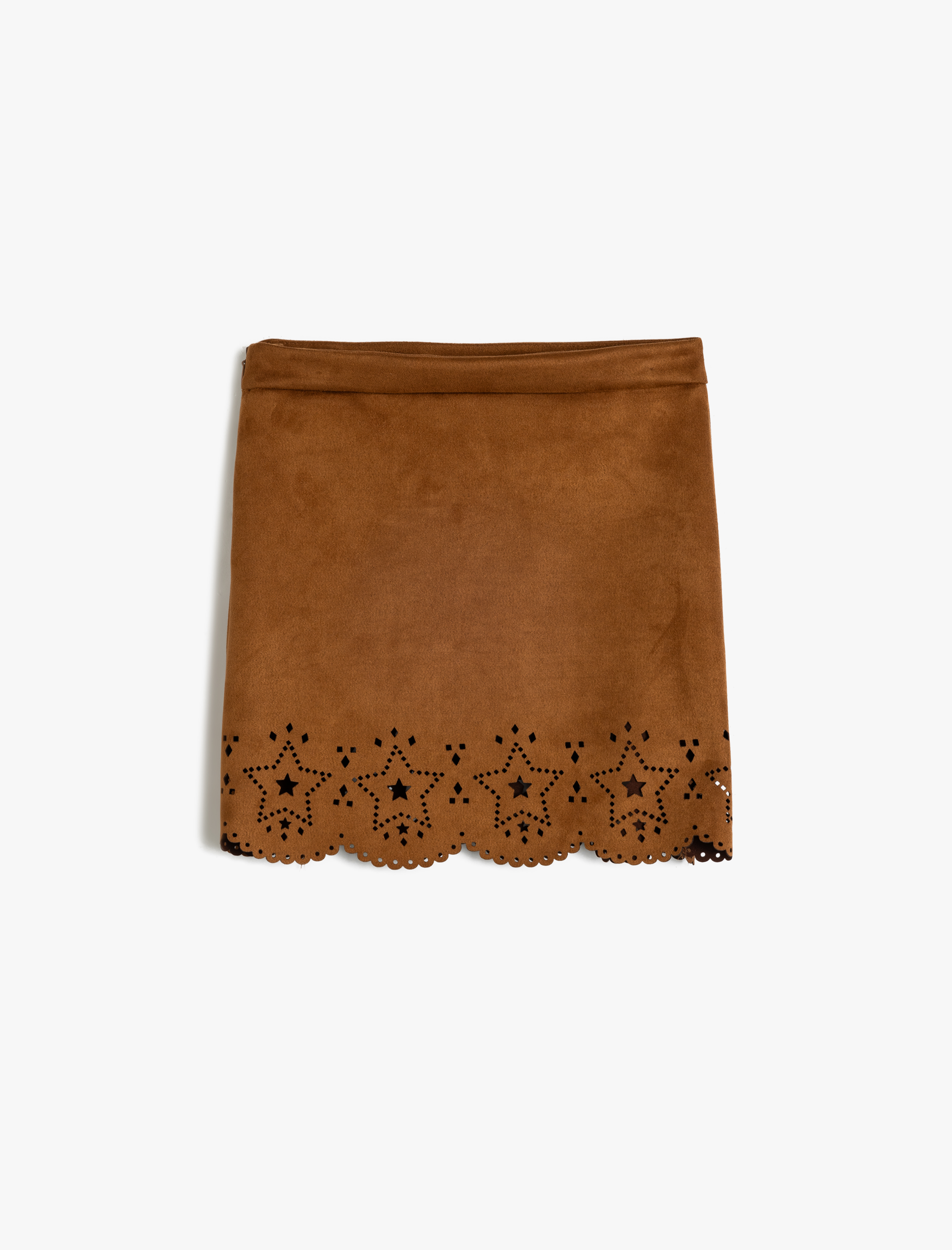  Kız Çocuk Yıldız Detaylı Beli Lastikli Suni Süet Mini Etek