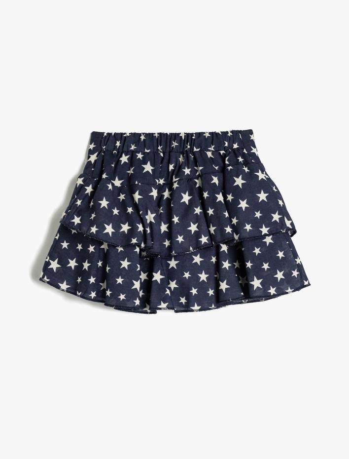 Kız Çocuk Pamuklu Yıldız Desenli Fırfır Detaylı Şort Etek