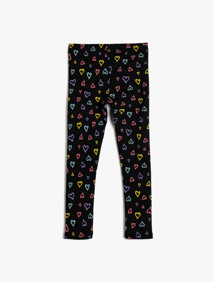 Kız Çocuk Tayt Kalp Baskılı Beli Lastikli Pamuklu