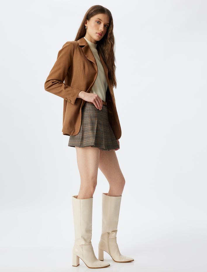  Pileli Mini Etek Düşük Bel Kemerli