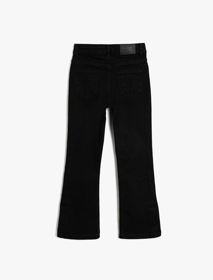 Kız Çocuk Normal Bel Yırtmaç Detaylı Pamuklu Kot Pantolon - Slim Jean