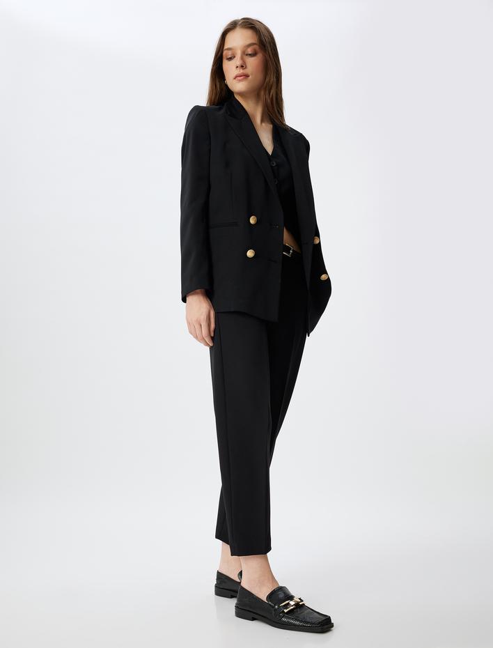  Havuç Kesim Kumaş Pantolon Kemerli Cepli