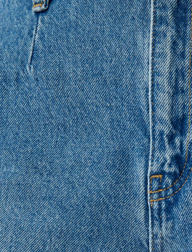 Geniş Kısa Paça Kot Pantolon Yüksek Bel Kemer Detaylı Düğmeli - Wide Leg Jeans_5