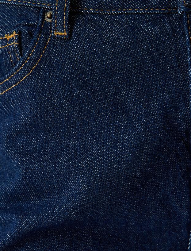 Standart Bel Düz Uzun Paça Düğmeli Pamuklu Kot Pantolon - Straight Fit Jeans_5