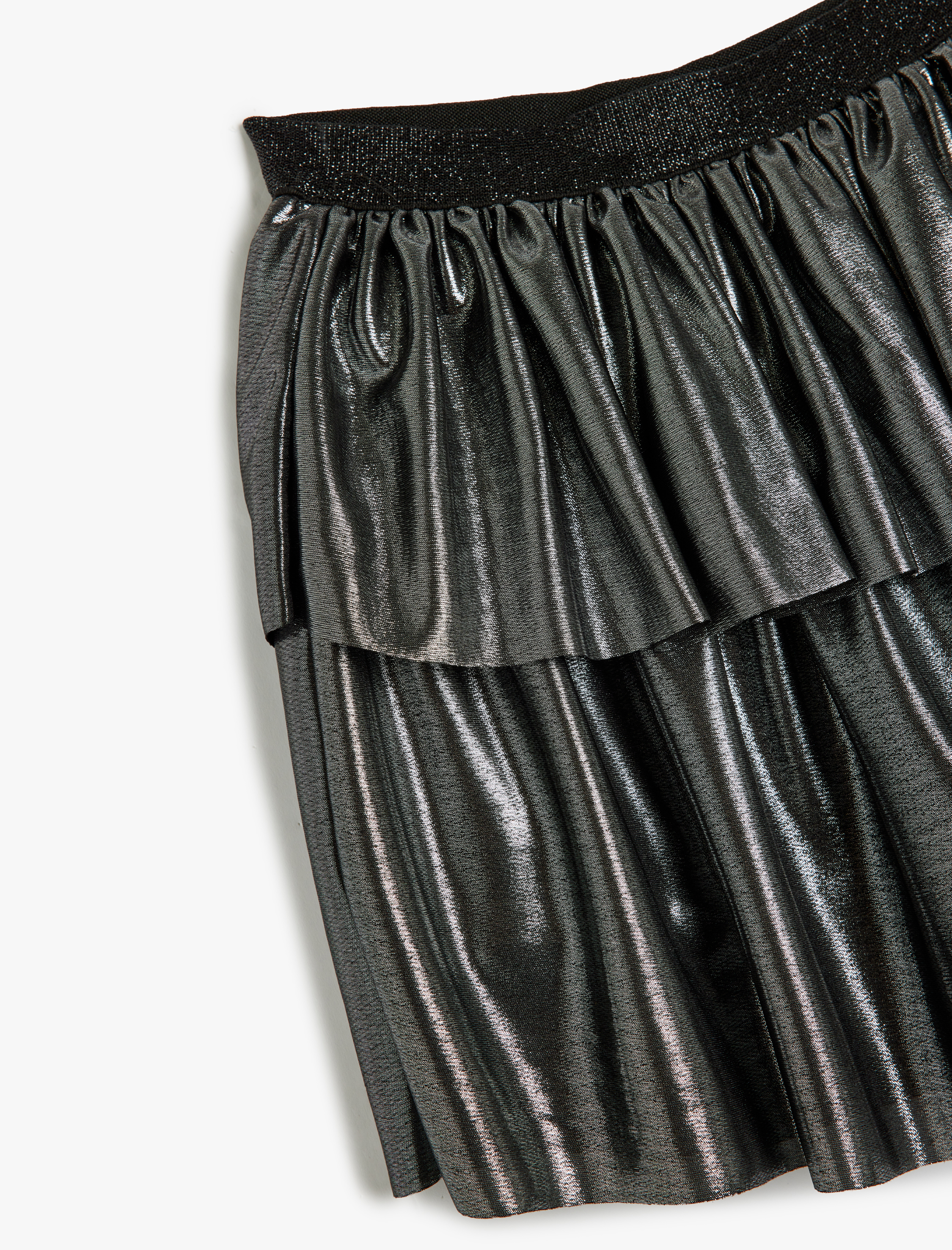  Kız Çocuk Beli Simli Lastikli Kat Detaylı Parlak Etek