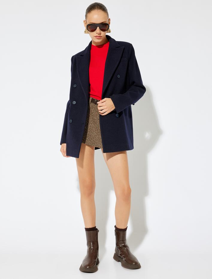  Koton X Sima Tarkan - Düğmeli Cepli Kruvaze Kaşe Kaban