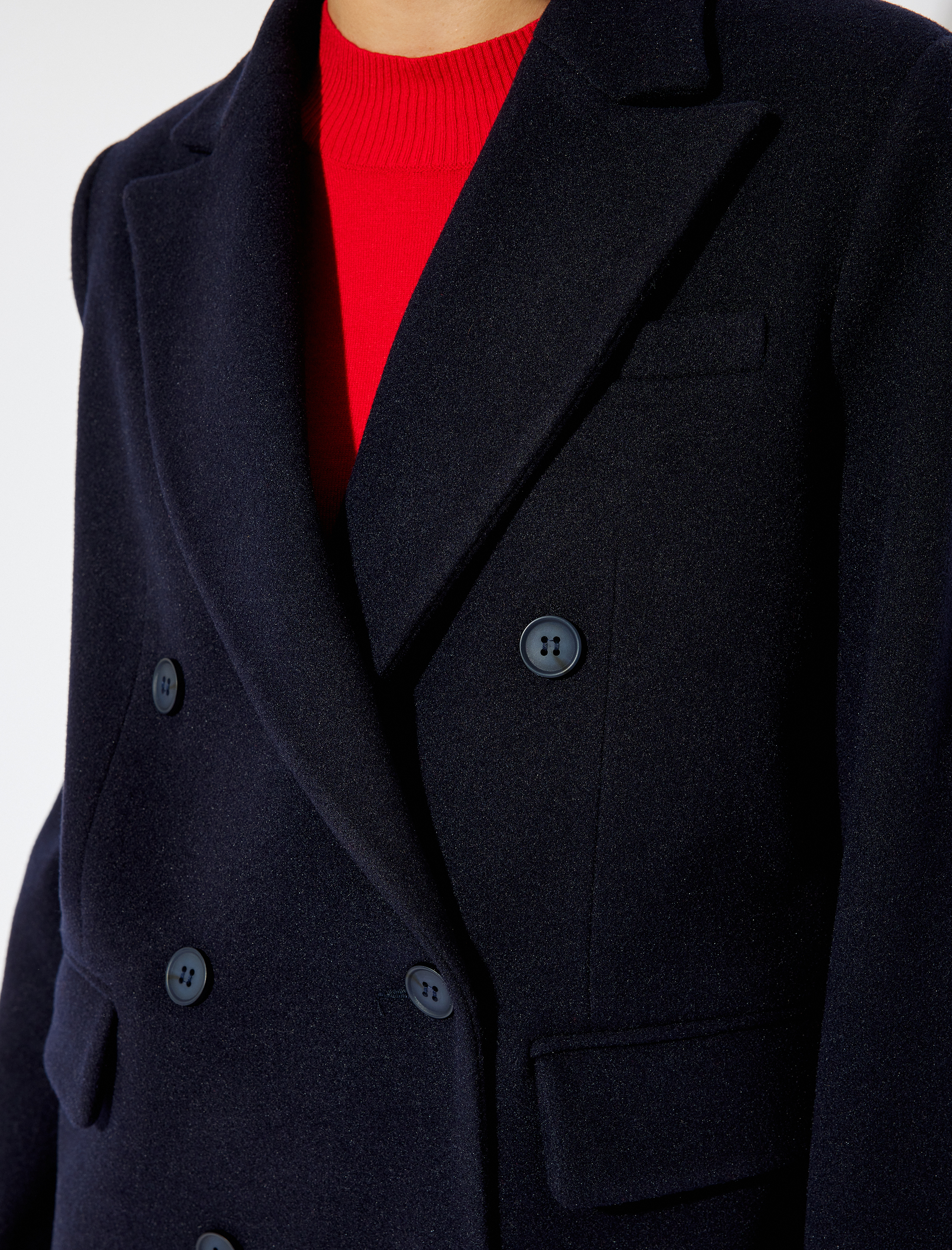 Koton X Sima Tarkan - Düğmeli Cepli Kruvaze Kaşe Kaban