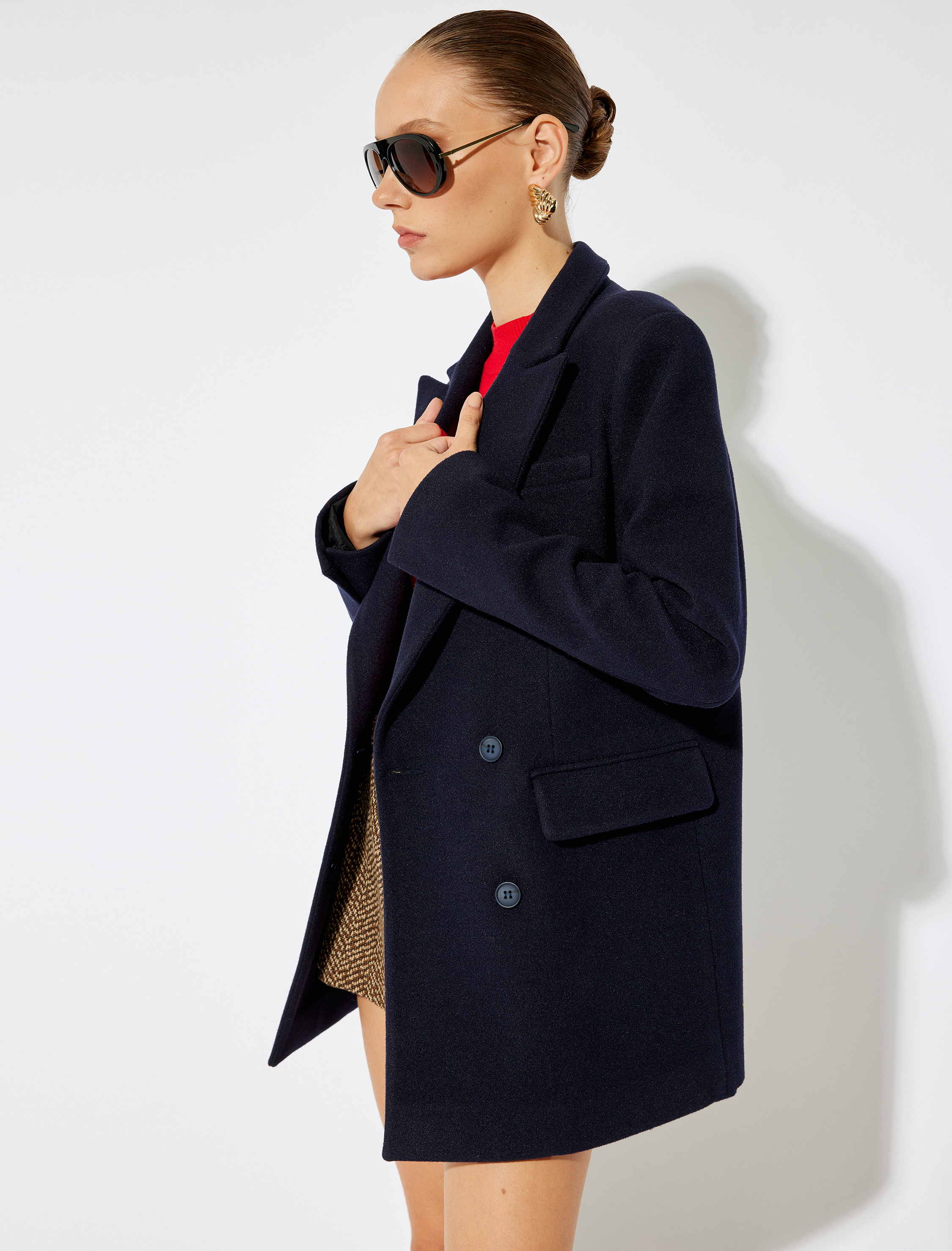 Koton X Sima Tarkan - Düğmeli Cepli Kruvaze Kaşe Kaban