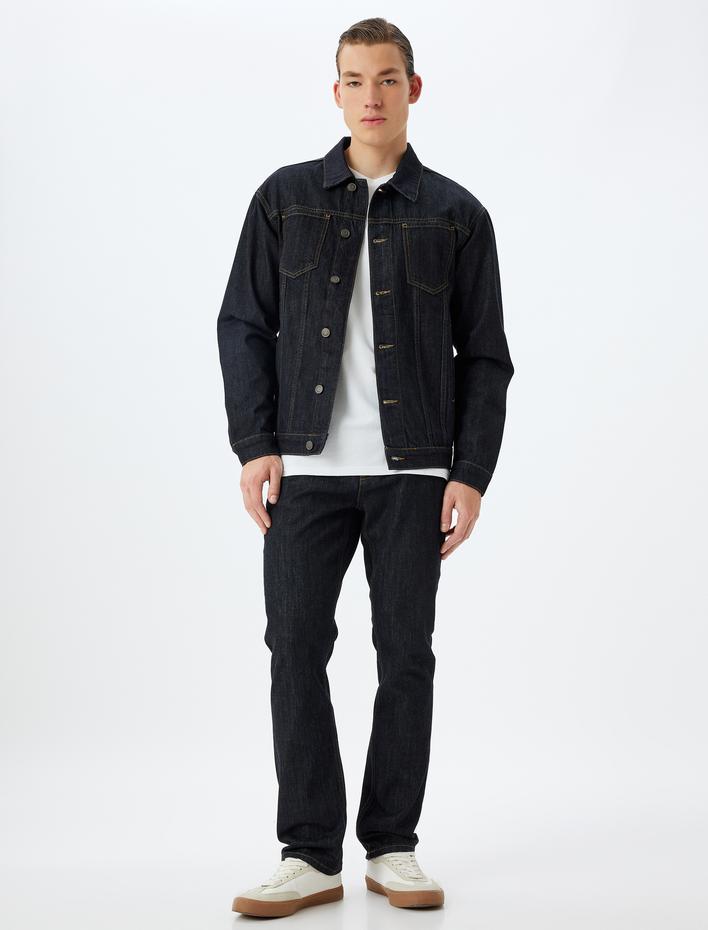  Cep Detaylı Düğmeli Pamuklu Kot Ceket