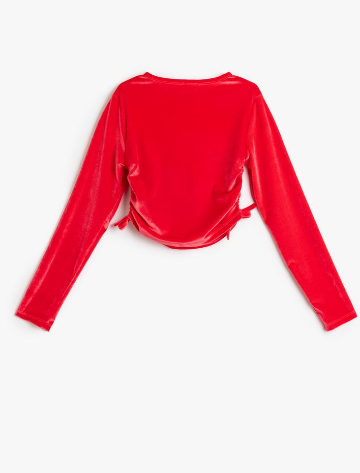 Kız Çocuk Büzgülü Uzun Kollu Bisiklet Yaka Kadife Bluz