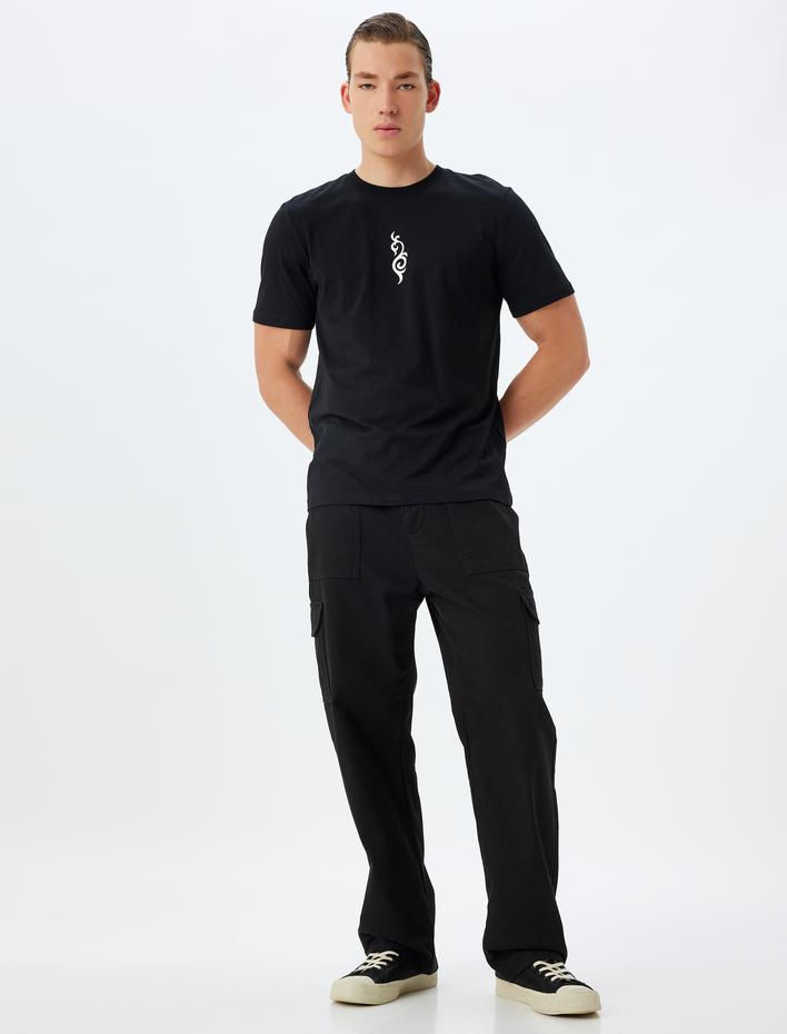  Baskılı Tişört Bisiklet Yaka Kısa Kollu Pamuklu