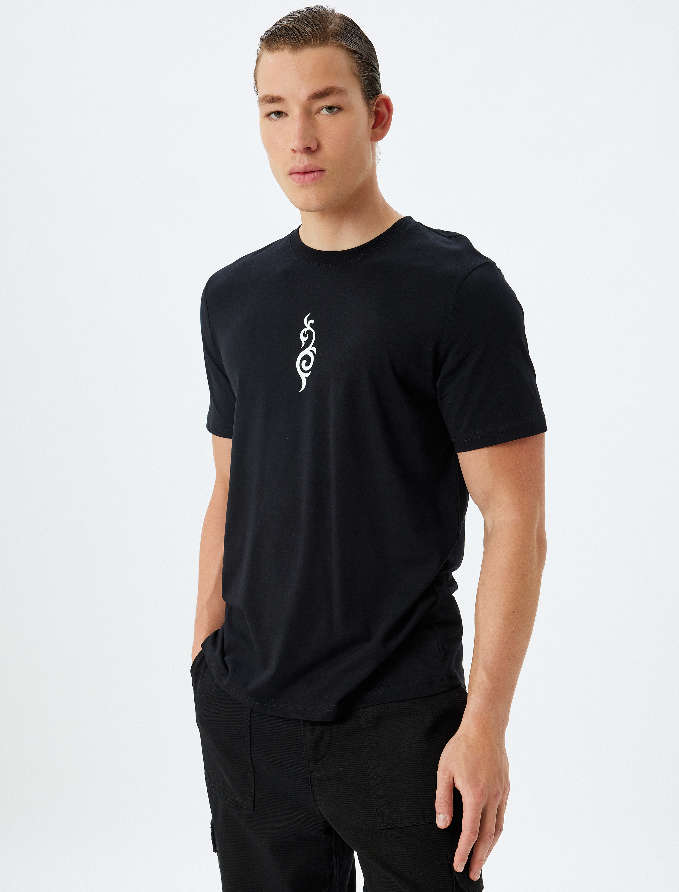   Baskılı Tişört Bisiklet Yaka Kısa Kollu Pamuklu