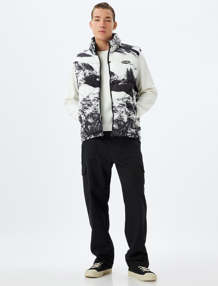  Şişme Yelek Dik Yaka Fermuarlı Slim Fit Etiket Detaylı