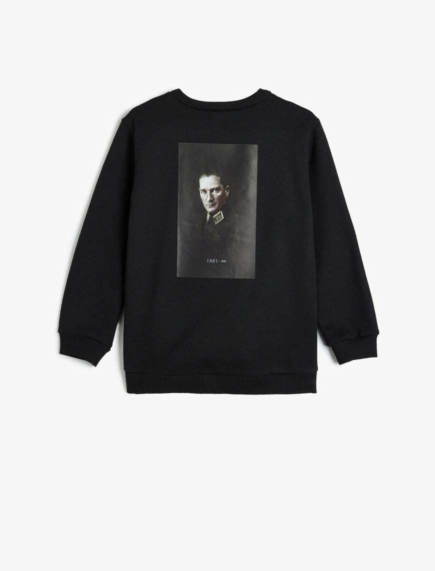  Erkek Çocuk Sweatshirt Arkası Atatürk Baskılı Bisiklet Yaka Uzun Kollu