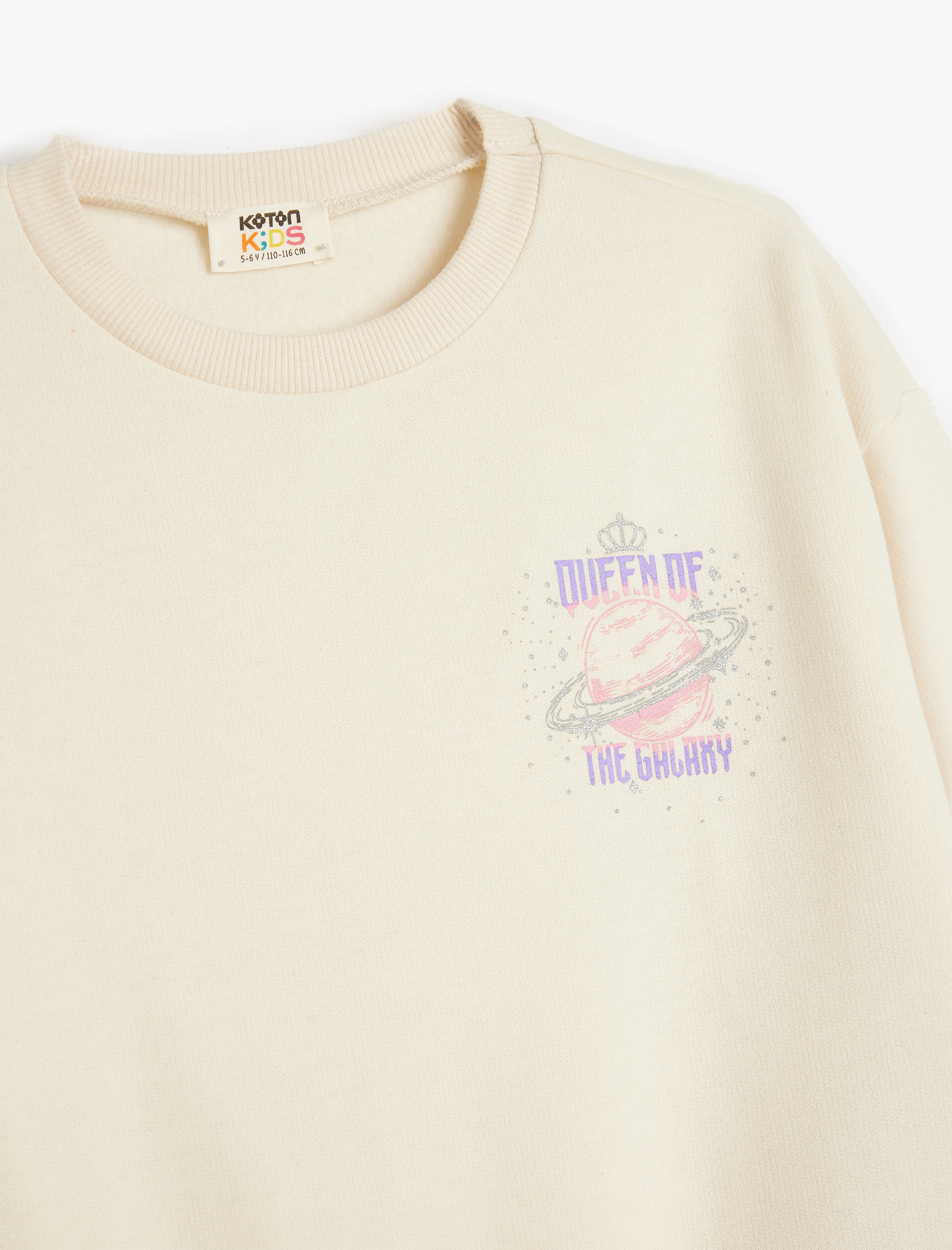  Kız Çocuk Sweatshirt Uzun Kollu Bisiklet Yaka Baskı Detaylı Şardonlu