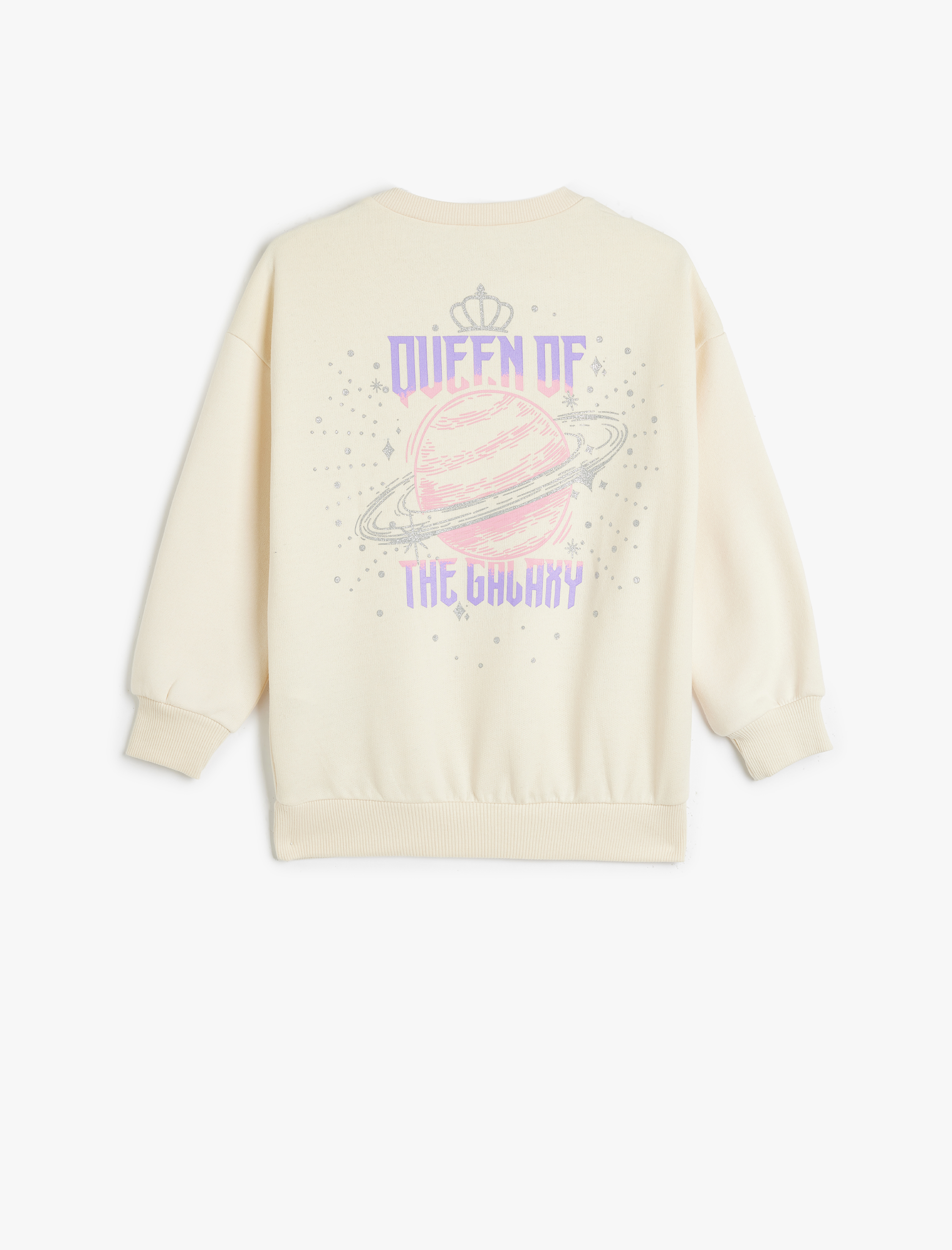  Kız Çocuk Sweatshirt Uzun Kollu Bisiklet Yaka Baskı Detaylı Şardonlu