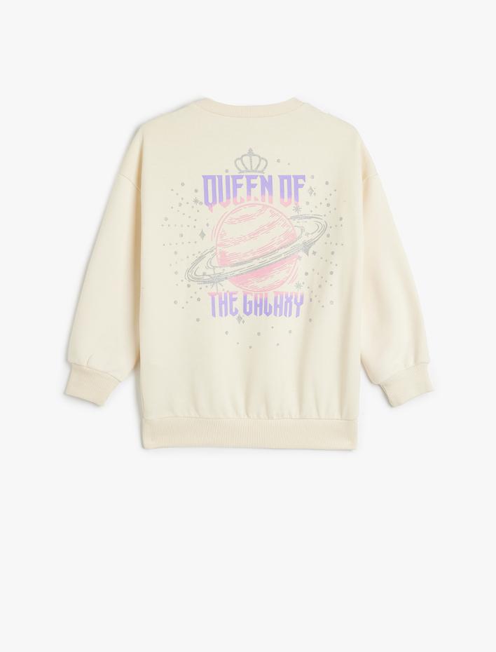 Kız Çocuk Sweatshirt Uzun Kollu Bisiklet Yaka Baskı Detaylı Şardonlu