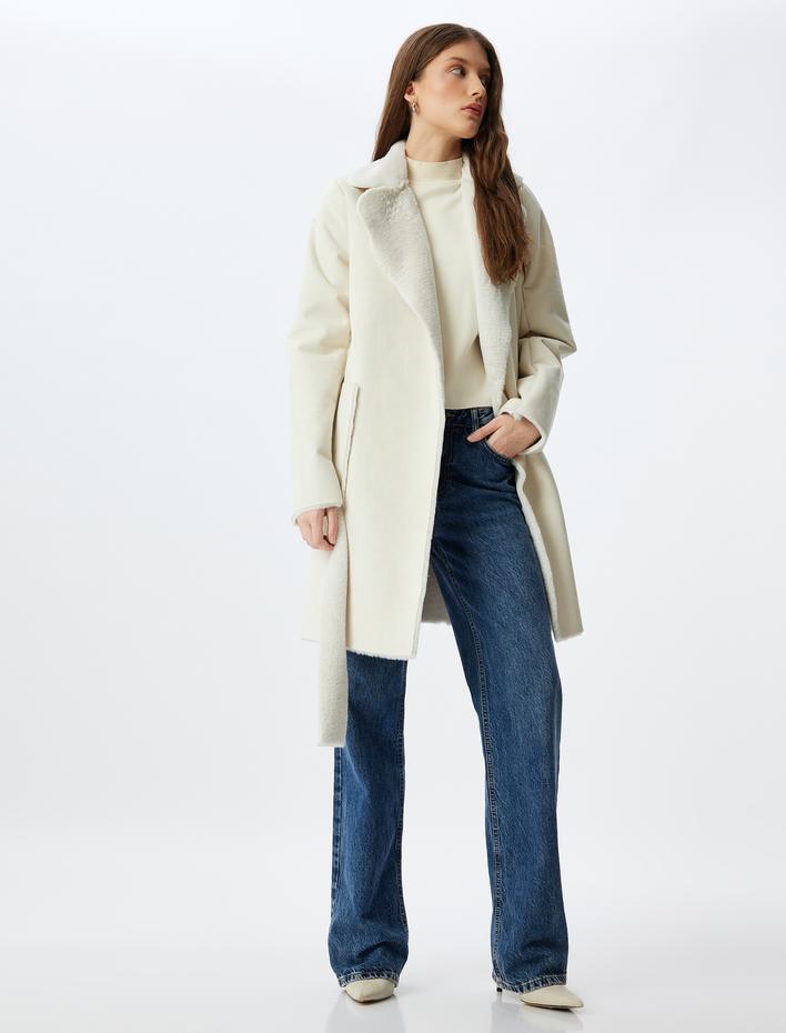  Süet Görünümlü Kaban İçi Suni Kürklü Kemer Detaylı Cepli