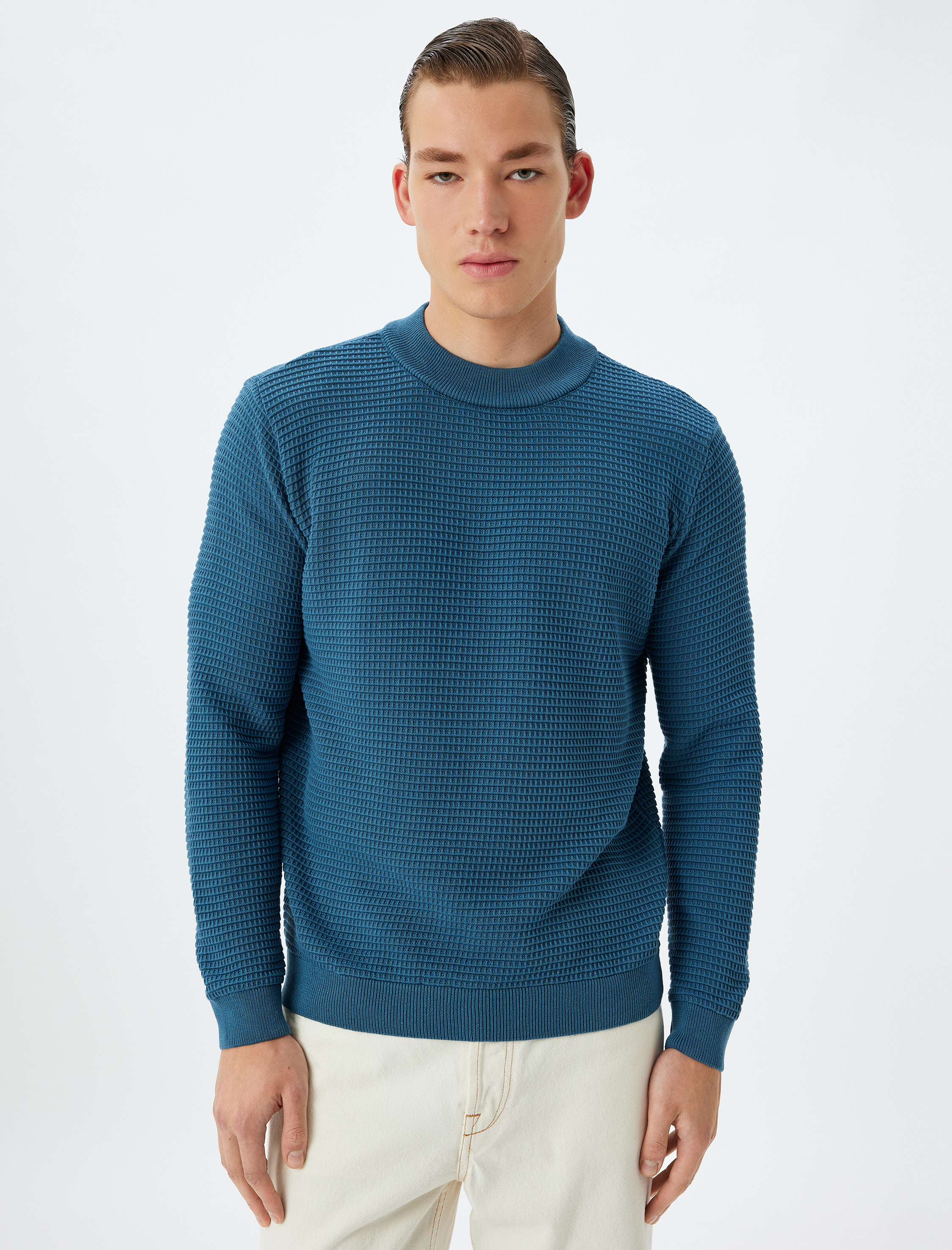   Triko Kazak Yarım Balıkçı Yaka Basic Dokulu Pamuk Karışımlı