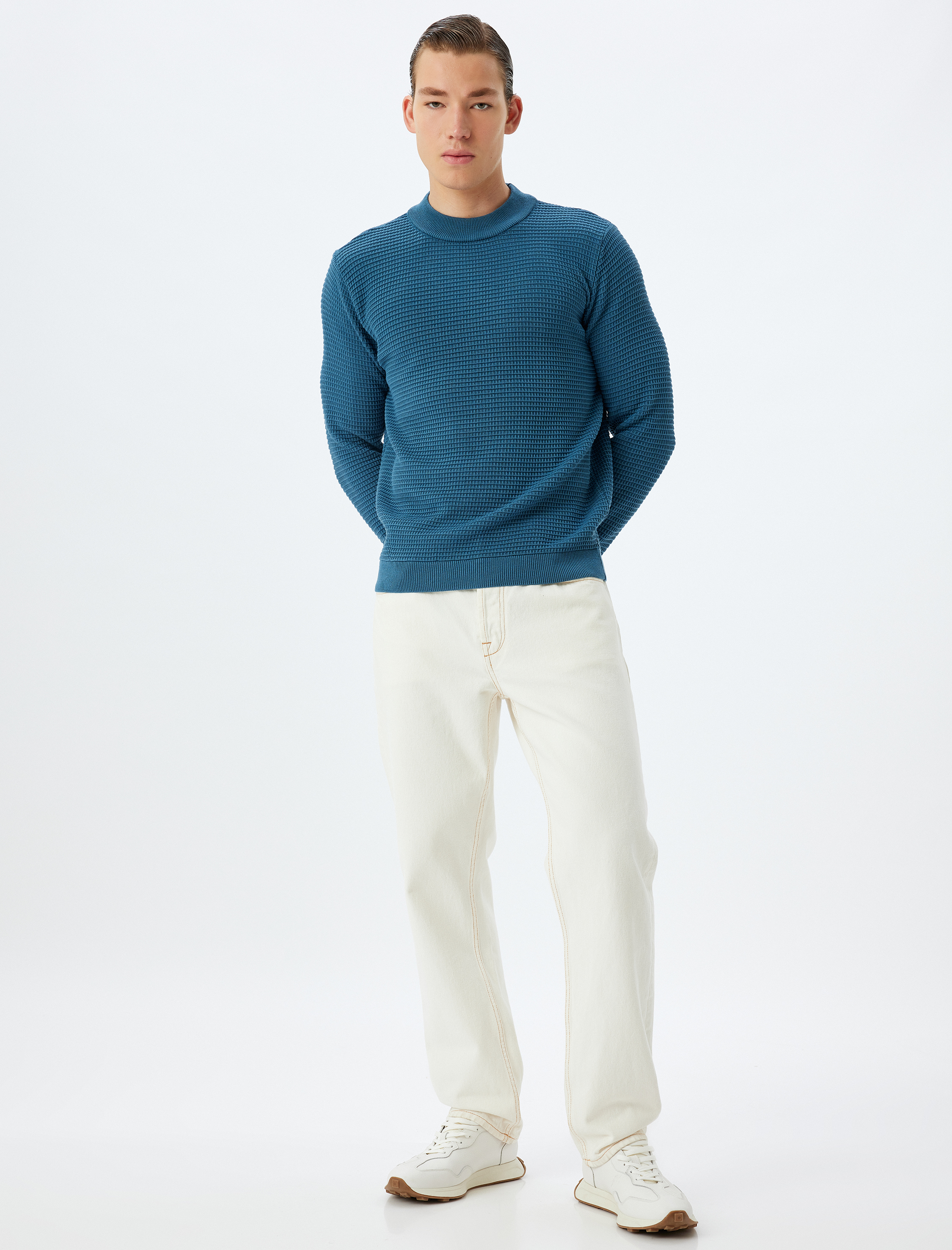   Triko Kazak Yarım Balıkçı Yaka Basic Dokulu Pamuk Karışımlı