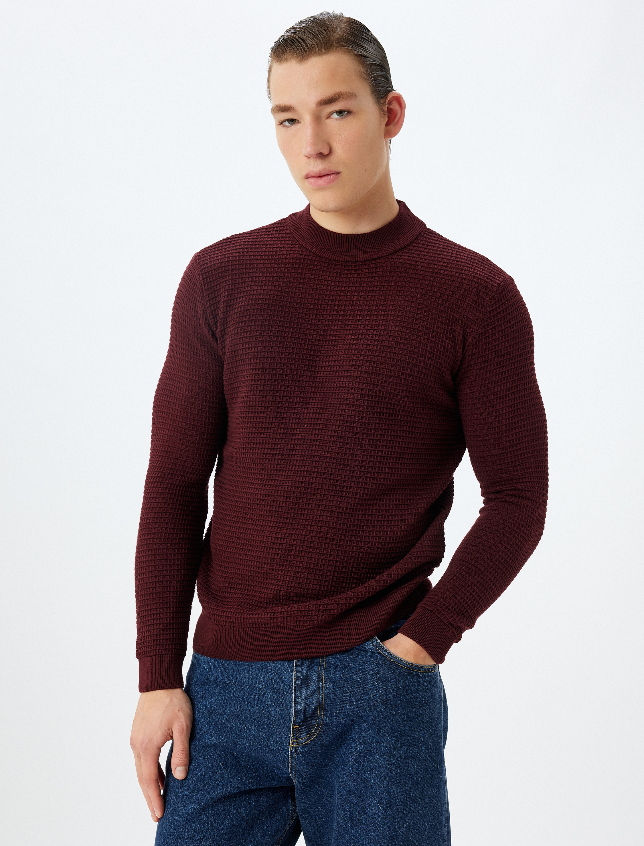   Triko Kazak Yarım Balıkçı Yaka Basic Dokulu Pamuk Karışımlı