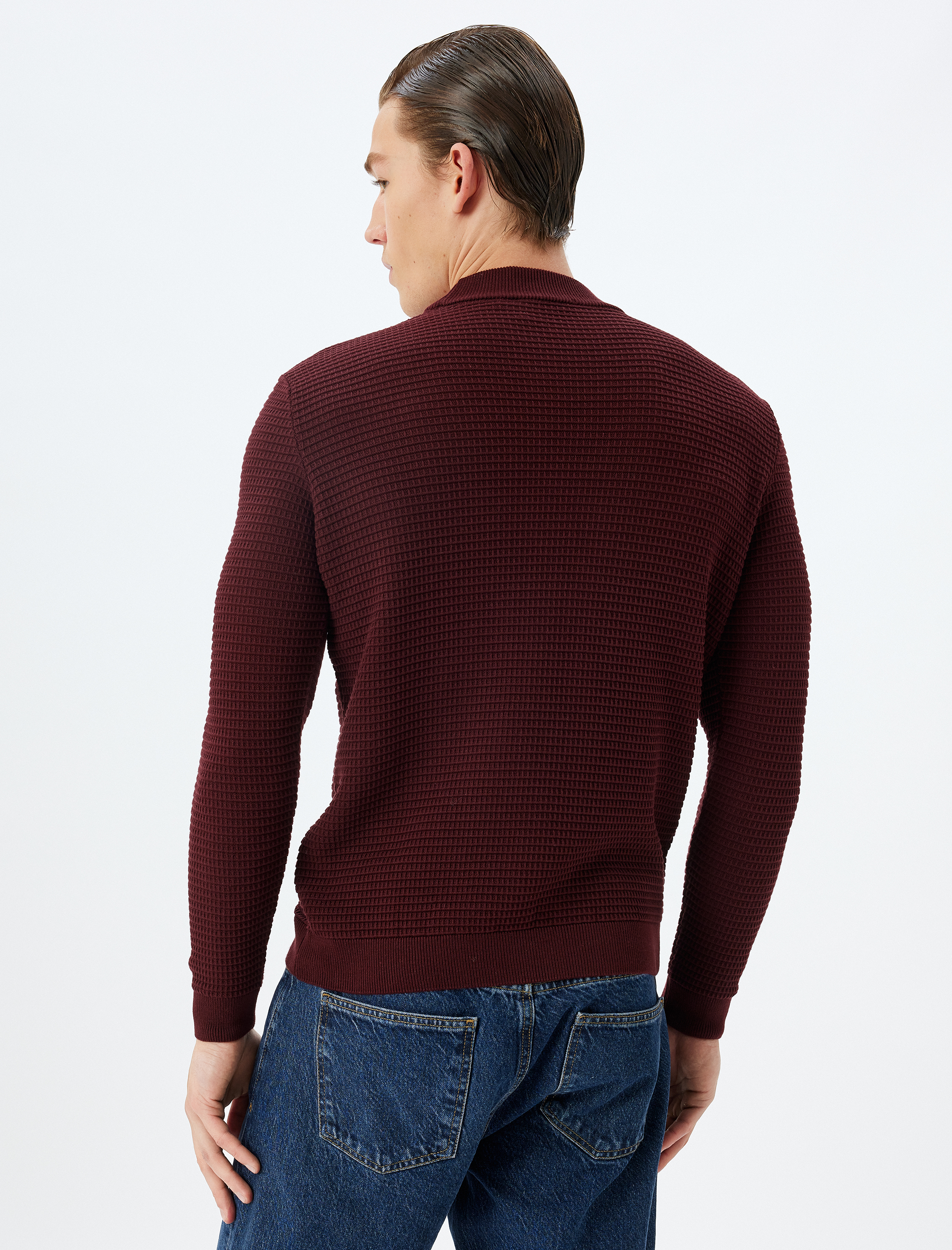   Triko Kazak Yarım Balıkçı Yaka Basic Dokulu Pamuk Karışımlı