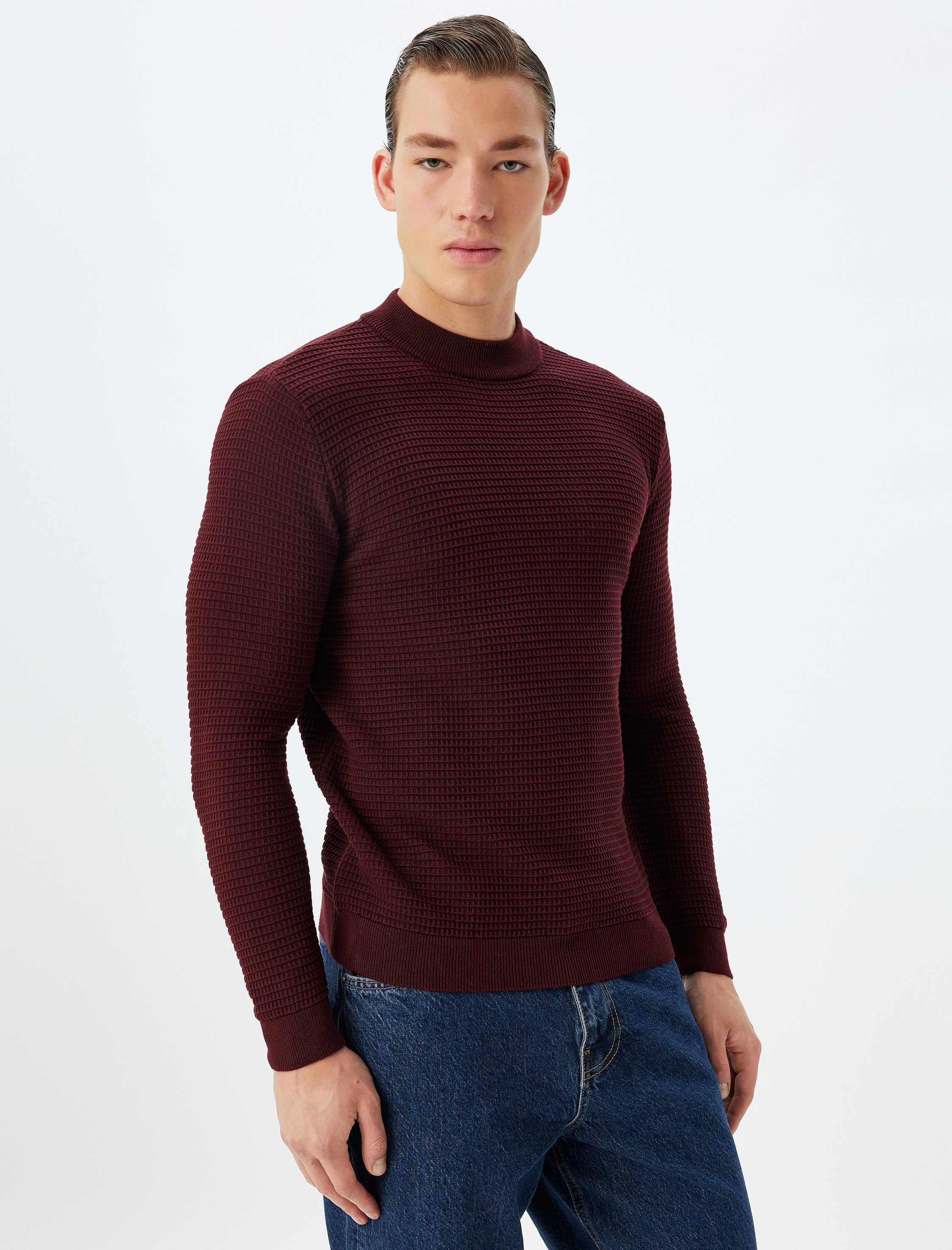   Triko Kazak Yarım Balıkçı Yaka Basic Dokulu Pamuk Karışımlı