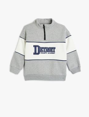 Yarım Fermuarlı Sweatshirt Slogan Baskılı Dik Yaka