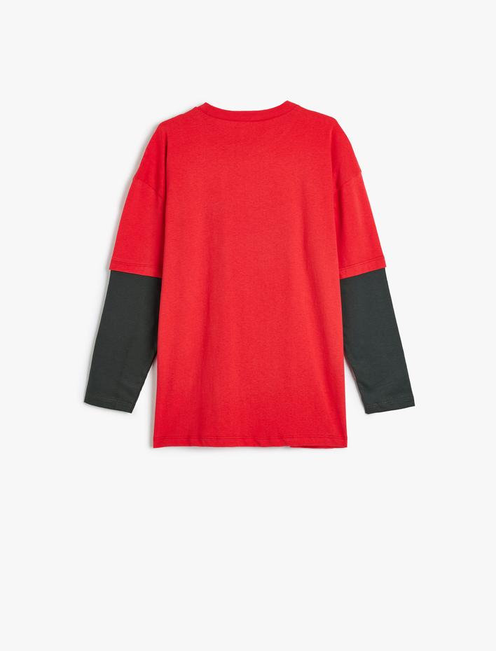 Erkek Çocuk Dinozor Baskılı Bisiklet Yaka Uzun Kollu Pamuklu Tişört