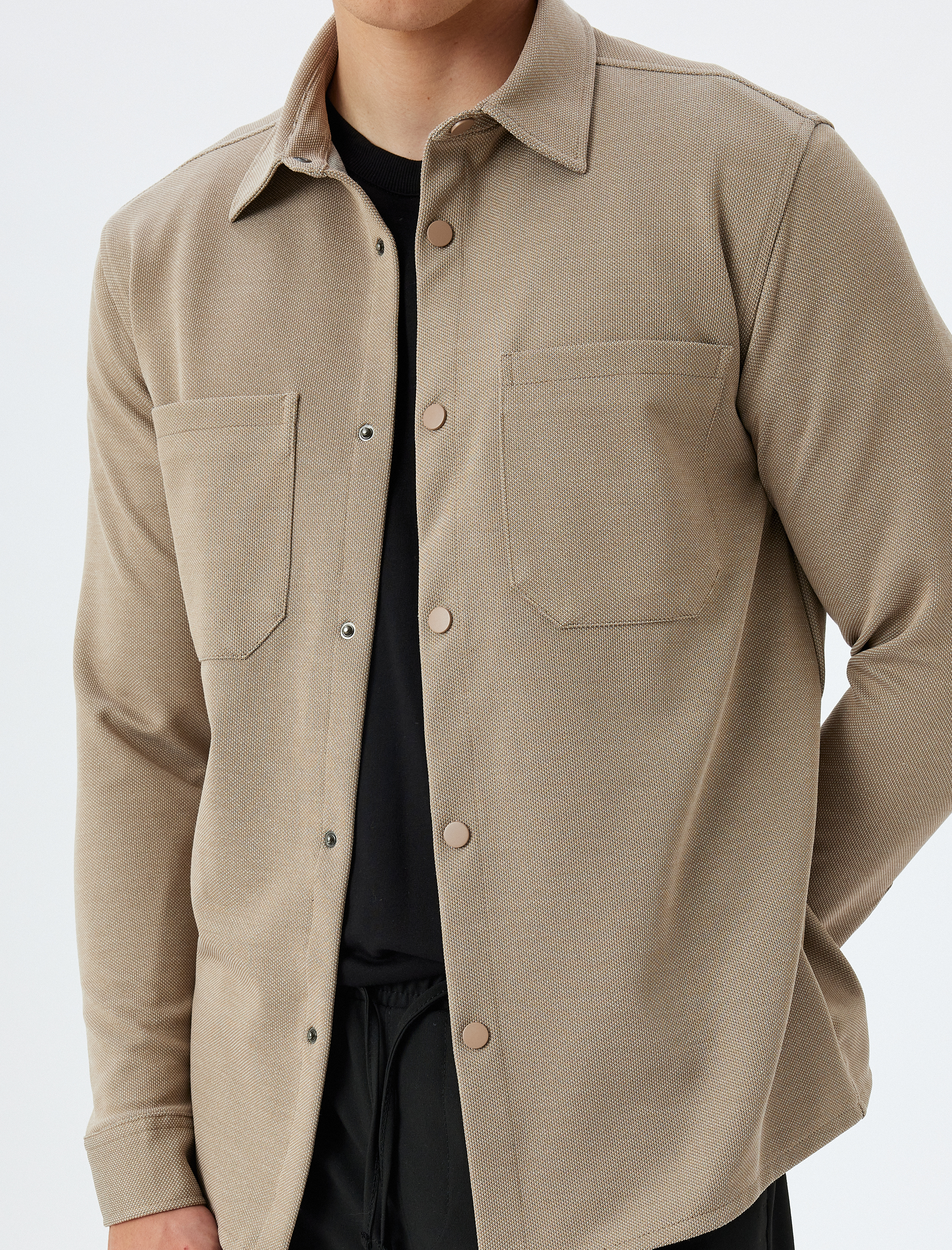   Uzun Kollu Gömlek Cep Detaylı Çıtçıt Düğmeli Viskon Karışımlı Regular Fit