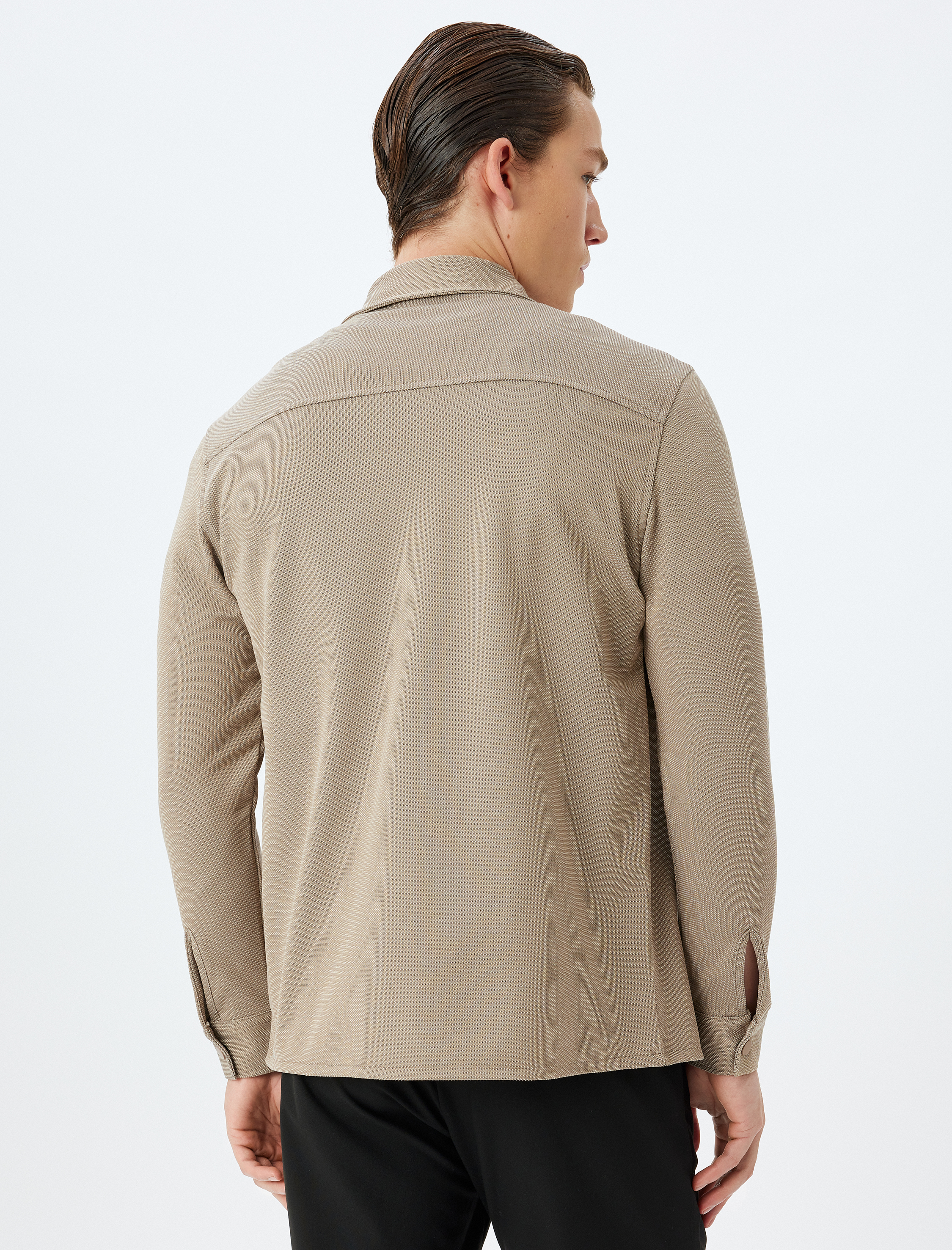   Uzun Kollu Gömlek Cep Detaylı Çıtçıt Düğmeli Viskon Karışımlı Regular Fit