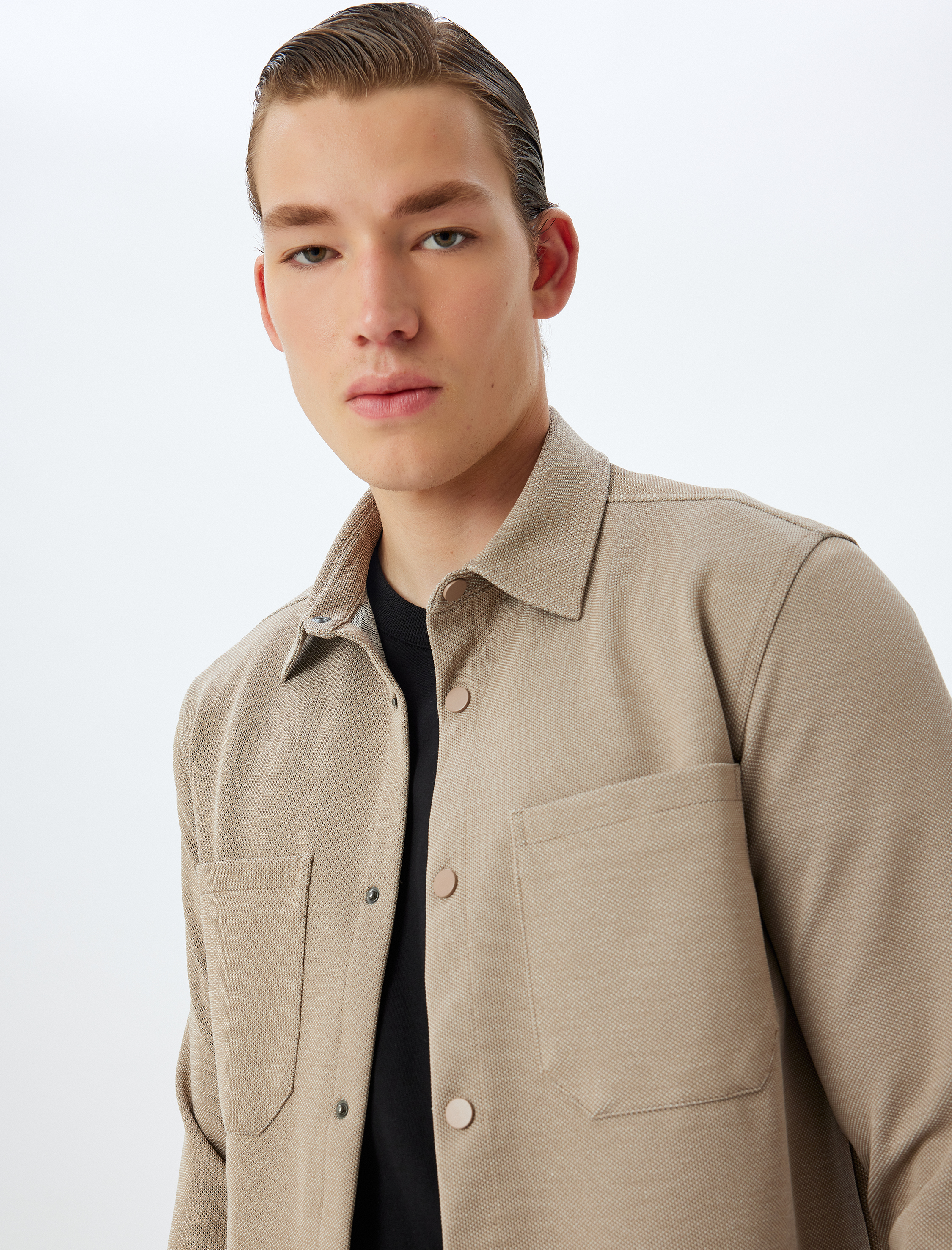   Uzun Kollu Gömlek Cep Detaylı Çıtçıt Düğmeli Viskon Karışımlı Regular Fit