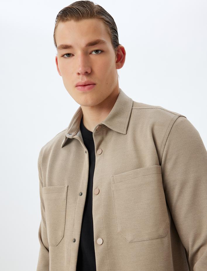  Uzun Kollu Gömlek Cep Detaylı Çıtçıt Düğmeli Viskon Karışımlı Regular Fit