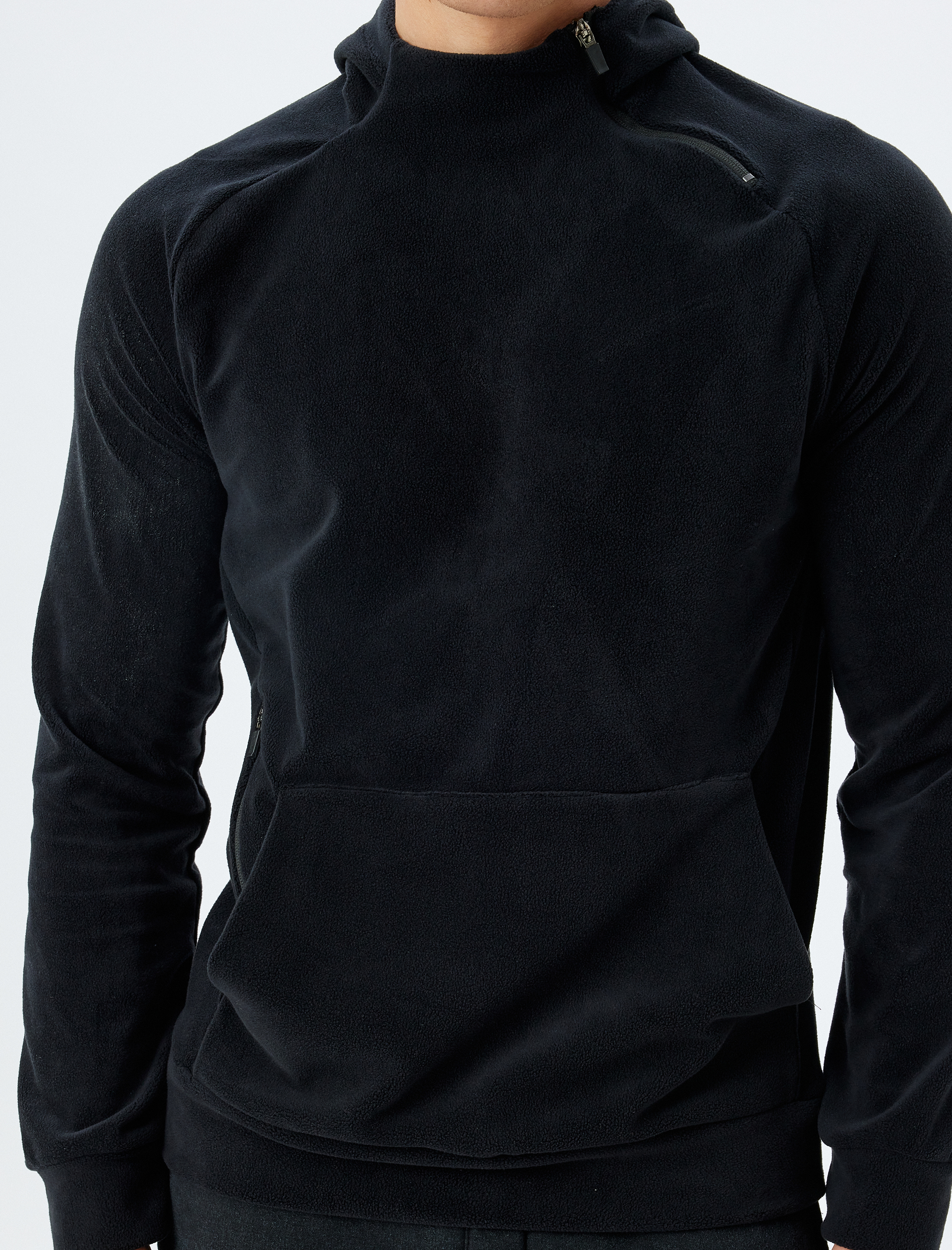   Spor Sweatshirt Boxy Kapşonlu Polar Kalın Kumaşlı Fermuar Detaylı Kanguru Cepli