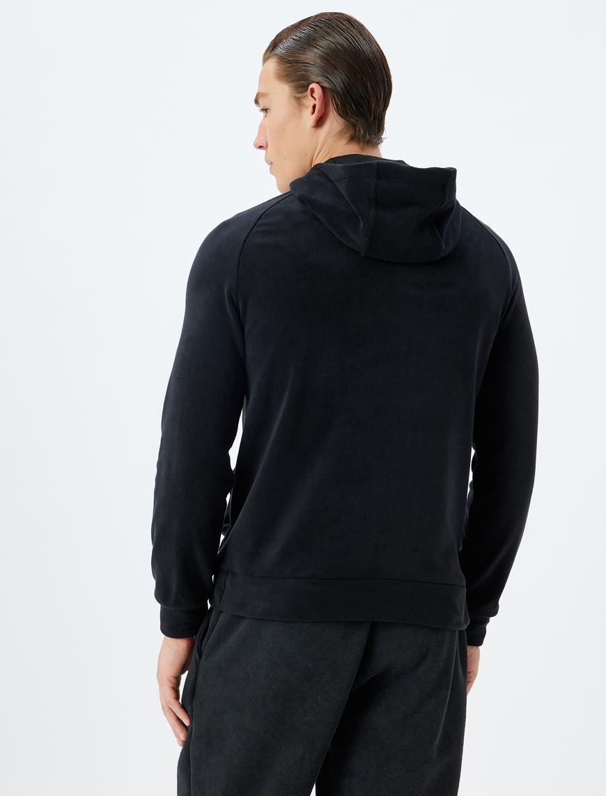   Spor Sweatshirt Boxy Kapşonlu Polar Fermuar Detaylı Kanguru Cepli