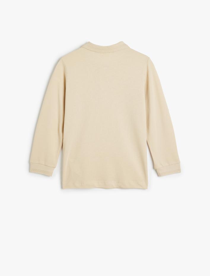 Erkek Çocuk Basic Polo Tişört Uzun Kollu Yarım Fermuarlı Pamuklu