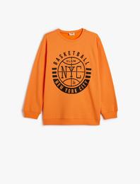 Sweatshirt Uzun Kollu Bisiklet Yaka Basketbol Temalı Baskı Detaylı