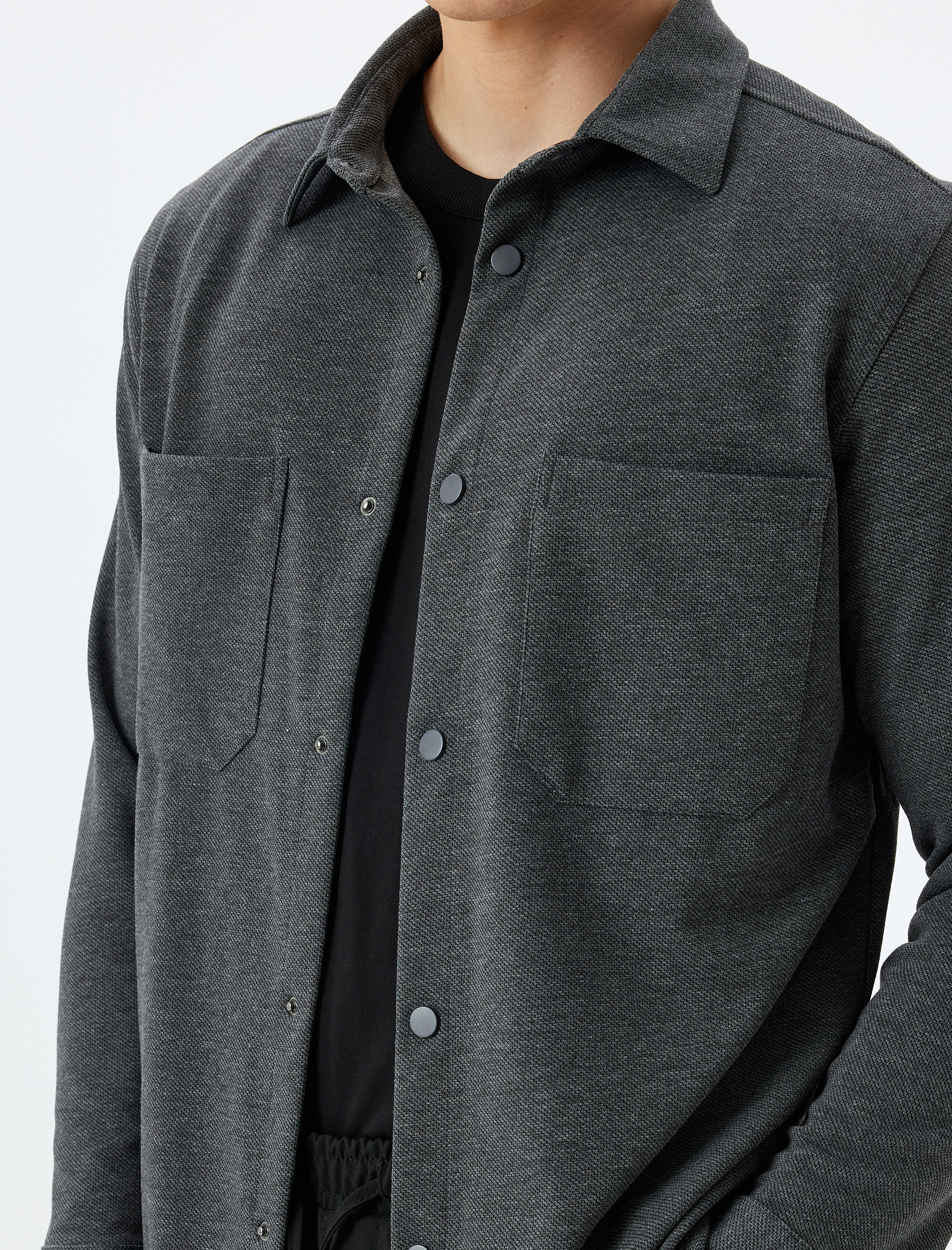   Uzun Kollu Gömlek Cep Detaylı Çıtçıt Düğmeli Viskon Karışımlı Regular Fit