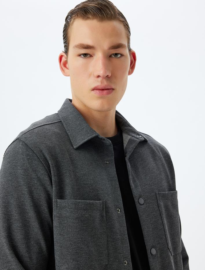  Uzun Kollu Gömlek Cep Detaylı Çıtçıt Düğmeli Viskon Karışımlı Regular Fit