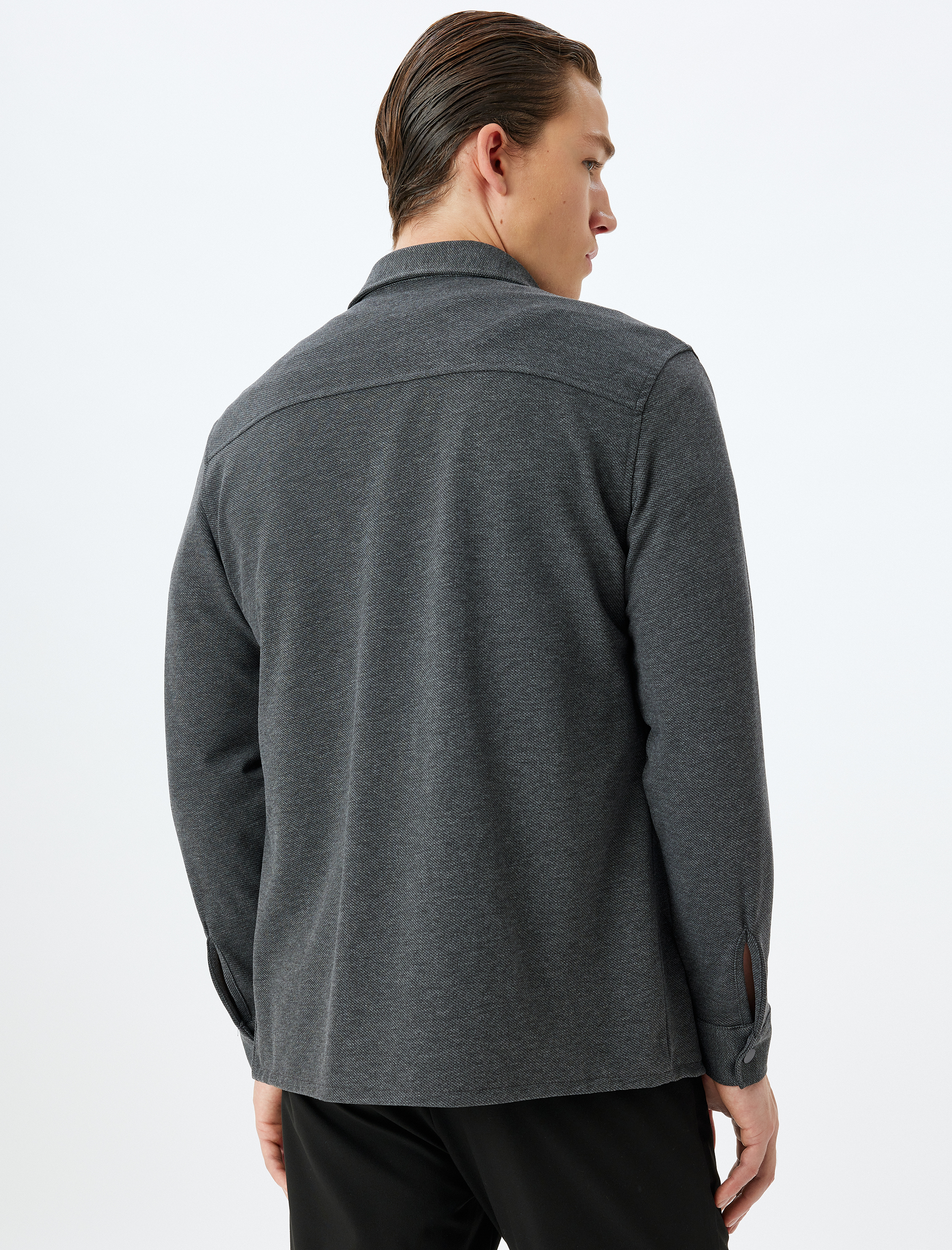   Uzun Kollu Gömlek Cep Detaylı Çıtçıt Düğmeli Viskon Karışımlı Regular Fit