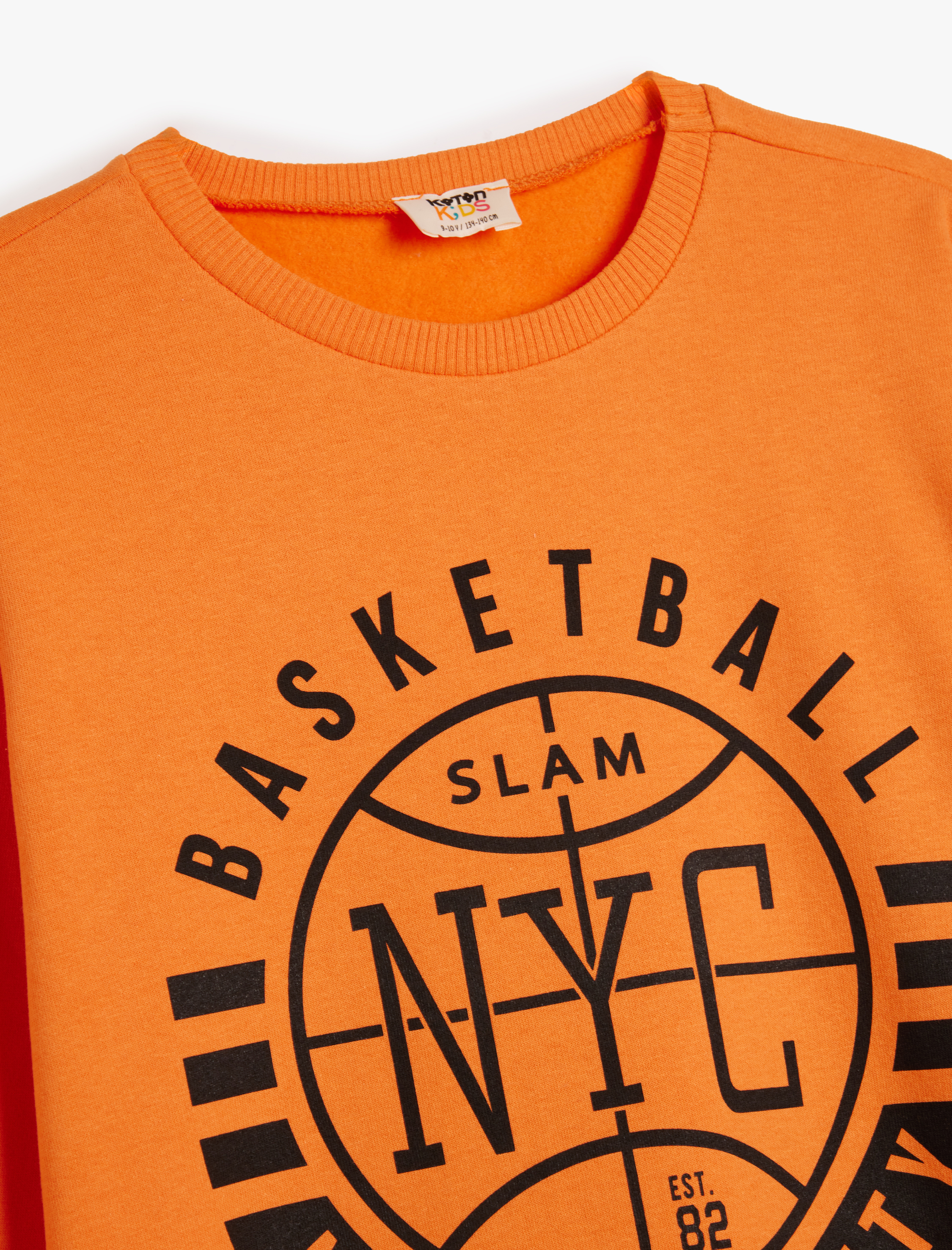  Erkek Çocuk Sweatshirt Uzun Kollu Bisiklet Yaka Basketbol Temalı Baskı Detaylı Şardonlu